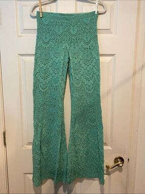 Nightcap Seafoam Green Crochet Wide-Leg Pants